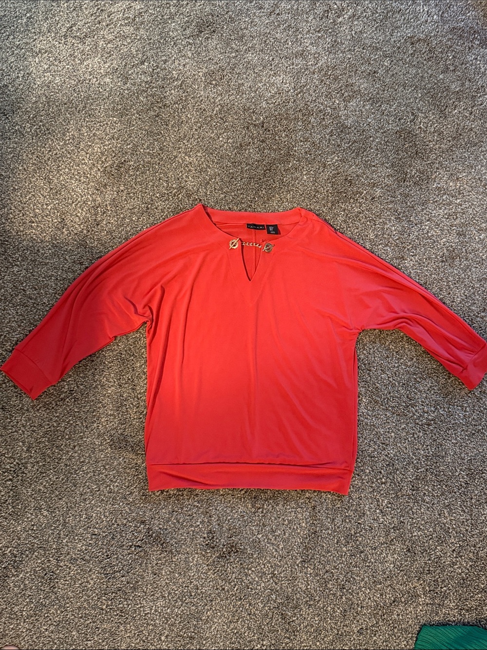 TAHARI coral Dolman Sleeve Top with Gold Chain Accent